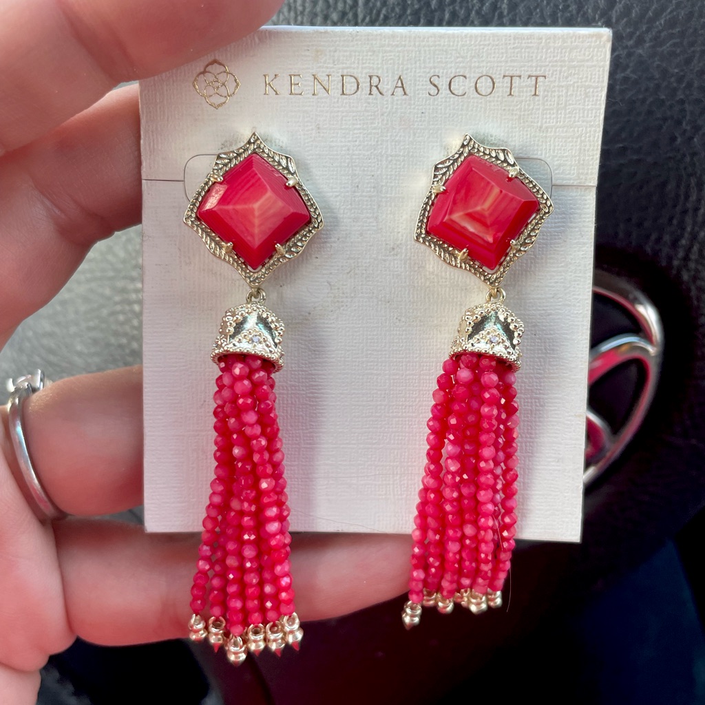 Nwt - Kendra Scott Misha Red Mother Of Pearl Tassel Earrings 55$